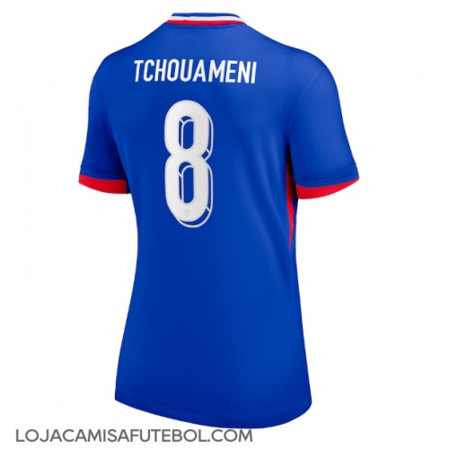 Camisa de Futebol França Aurelien Tchouameni #8 Equipamento Principal Mulheres Europeu 2024 Manga Curta